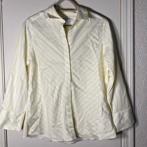 Foxcroft NYC Womens Yellow White Striped Non Iron Stretch Button Up Shirt 6 flaw